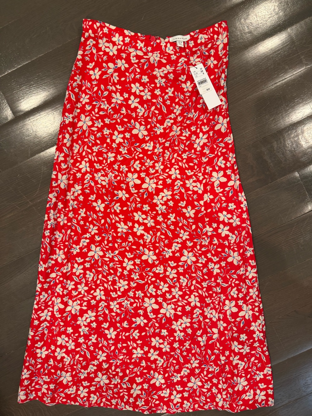 Topshop Red Floral Pencil Skirt with White Flowers